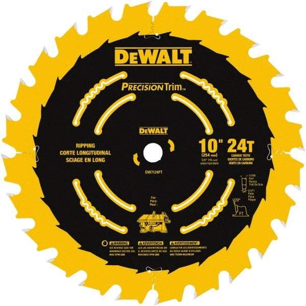 DeWALT - 10" Diam, 5/8" Arbor Hole Diam, 24 Tooth Wet & Dry Cut Saw Blade - Carbide-Tipped, Ripping Action, Standard Round Arbor - Makers Industrial Supply