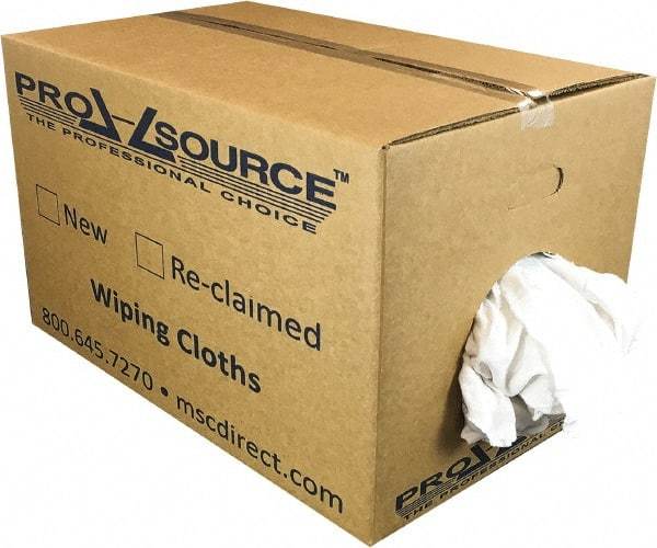 PRO-SOURCE - Wide Virgin Cotton Rags - White, Fleece and Sweatshirt, Low Lint, 25 Lbs. at 3 to 4 per Pound, Box - Makers Industrial Supply