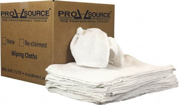 PRO-SOURCE - 19 Inch Long x 16 Inch Wide Virgin Utility Cotton Towels - White, Terry Cloth, Low Lint, 10 Lbs. at 3 to 4 per Pound, Box - Makers Industrial Supply