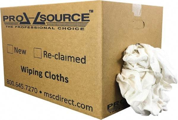 PRO-SOURCE - Reclaimed Cotton Polishing and Dust Cloths - White, Flannel, Low Lint, 25 Lbs. at 3 to 4 per Pound, Box - Makers Industrial Supply