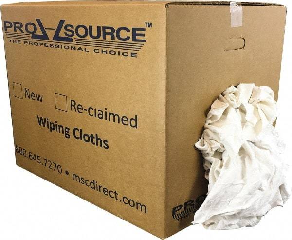 PRO-SOURCE - Reclaimed Cotton Polishing and Dust Cloths - White, Flannel, Low Lint, 50 Lbs. at 3 to 4 per Pound, Box - Makers Industrial Supply