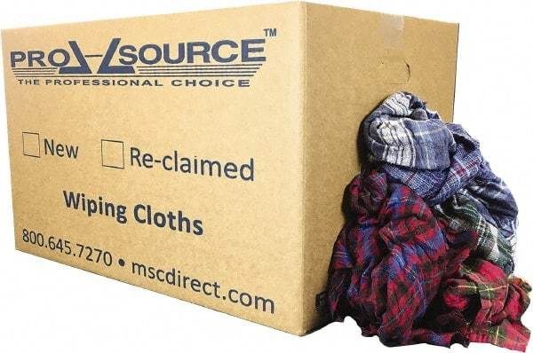 PRO-SOURCE - Reclaimed Cotton Polishing and Dust Cloths - Assorted Colors, Flannel, Low Lint, 25 Lbs. at 3 to 4 per Pound, Box - Makers Industrial Supply