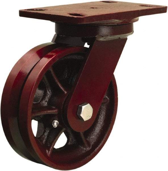 Hamilton - 6" Diam x 2" Wide, Iron Swivel Caster - 1,000 Lb Capacity, Top Plate Mount, 4-1/2" x 6-1/2" Plate, Straight Roller Bearing - Makers Industrial Supply