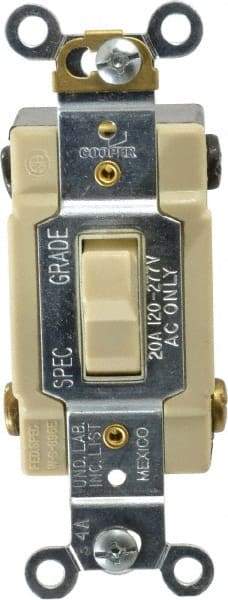 Cooper Wiring Devices - 4 Pole, 120 to 277 VAC, 20 Amp, Commercial Grade, Toggle, Wall and Dimmer Light Switch - 1.3 Inch Wide x 4.19 Inch High, Fluorescent - Makers Industrial Supply