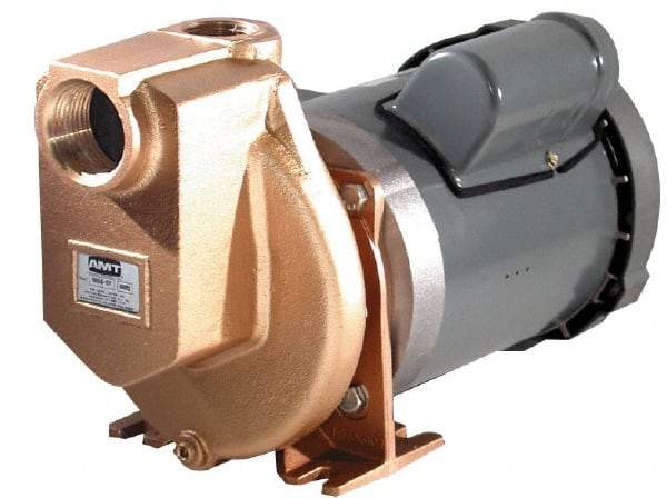 American Machine & Tool - 115/230 Volt, 1 Phase, 3/4 HP, Self Priming Pump - 1-1/2 Inch Inlet, 52 Head Pressure, Bronze and Cast Iron Housing, Bronze Impeller, PTFE Seal - Makers Industrial Supply