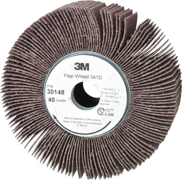 3M - 6" Diam, 40 Grit Aluminum Oxide Unmounted Flap Wheel - 1" Hole, 2" Wide, Coated, Coarse Grade, 5,200 Max RPM , X Weighted, Cloth Backing - Makers Industrial Supply