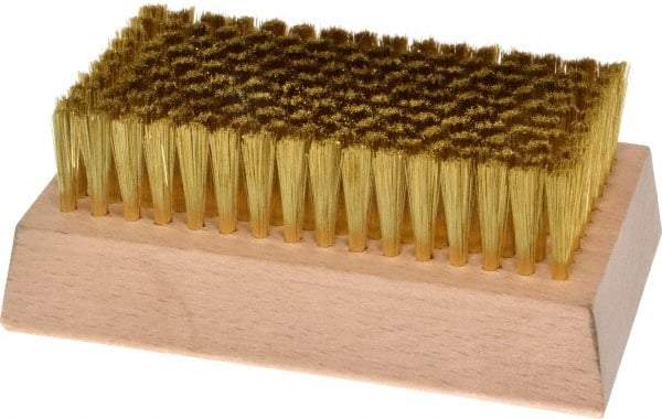 Made in USA - 3/4" Bristle Length, Brass Cleaning & Finishing Brush - 4-1/4" Long x 2-1/2" Wide Head, 4-1/4" OAL, Hardwood Block - Makers Industrial Supply