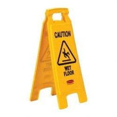 Rubbermaid - Caution - Wet Floor, 11" Wide x 25" High, Plastic Floor Sign - A-Frame, Black on Yellow, For Accident Prevention - Makers Industrial Supply