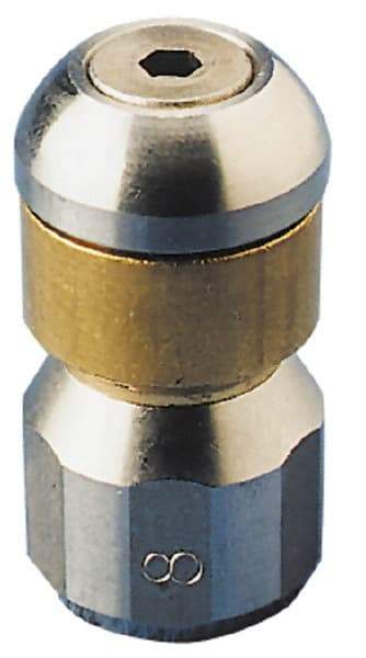 PRO-SOURCE - 3,000 psi Rotating, Stainless Steel, Sewer Pressure Washer Nozzle - 5.5mm Orifice Diam, 1/8" Thread, FPT, Polished - Makers Industrial Supply