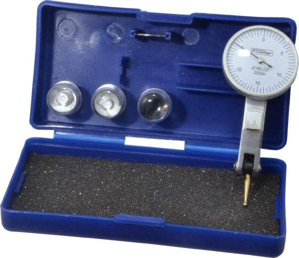 Fowler - 0.03 Inch Range, 0.0005 Inch Dial Graduation, Horizontal Dial Test Indicator - 1 Inch White Dial, 0-15-0 Dial Reading - Makers Industrial Supply