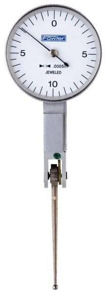 Fowler - 0.02 Inch Range, 0.0005 Inch Dial Graduation, Horizontal Dial Test Indicator - 1 Inch White Dial, 0-10-0 Dial Reading - Makers Industrial Supply