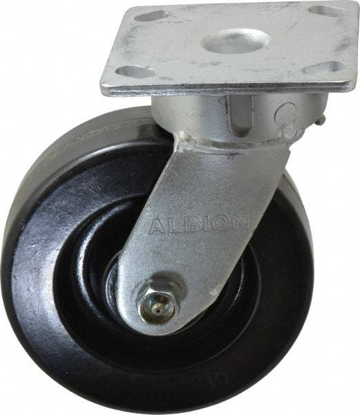 Albion - 6" Diam x 2" Wide x 7-1/2" OAH Top Plate Mount Swivel Caster - Phenolic, 1,200 Lb Capacity, Roller Bearing, 4 x 4-1/2" Plate - Makers Industrial Supply