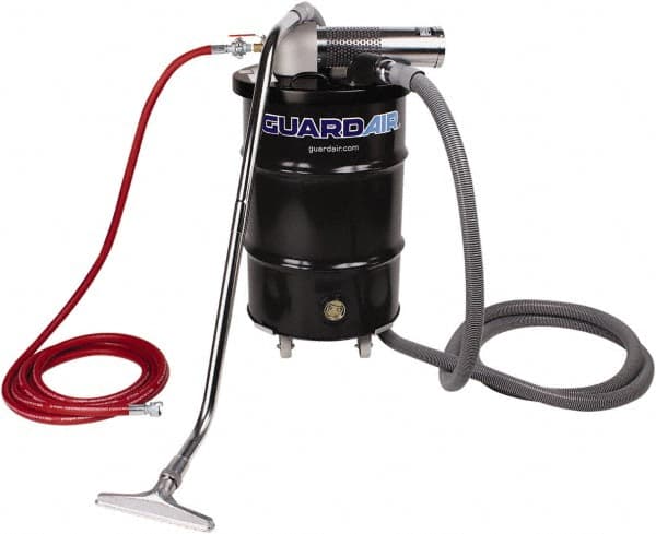 Guardair - 30 Gal Steel Tank, Air Powered Pneumatic Canister Wet/Dry Vacuum - 10 Peak hp, 20' Hose Fitting, Cartridge Filter, Accessories Included - Makers Industrial Supply