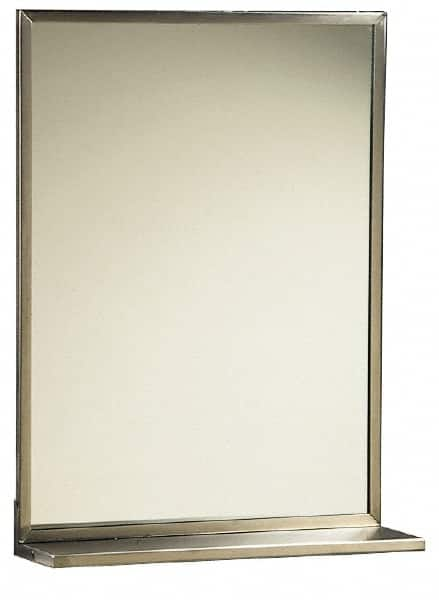 Made in USA - 18 Inch Wide x 24 Inch High, Theft Resistant Rectangular Glass Washroom Mirror - 5 Inch Deep Shelf, Stainless Steel Frame - Makers Industrial Supply