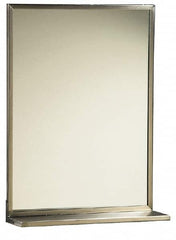 Made in USA - 18 Inch Wide x 24 Inch High, Theft Resistant Rectangular Glass Washroom Mirror - 5 Inch Deep Shelf, Stainless Steel Frame - Makers Industrial Supply