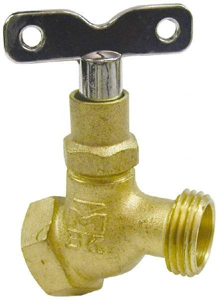 B&K Mueller - 3/4" Pipe, 125 psi WOG Rating, Brass Hose Bibb, Stop Valve - Loose Key Handle, FNPT x GHT End Connections - Makers Industrial Supply