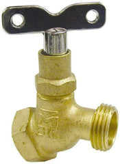 B&K Mueller - 1/2" Pipe, 125 psi WOG Rating, Brass Hose Bibb, Stop Valve - Loose Key Handle, FNPT x GHT End Connections - Makers Industrial Supply