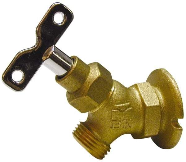 B&K Mueller - 3/4" Pipe, Brass Coated Brass Sillcock with Lockshield - Loosekey Handle, FNPT x GHT End Connections, 150 psi WOG Rating - Makers Industrial Supply