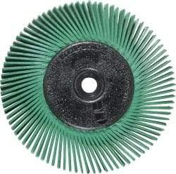 3M - 6" Diam, 1/2" Max Face Width, Plain Hole Radial Bristle Brush - 50 Grit, Coarse Grade, 6,000 Max RPM, Green - Makers Industrial Supply