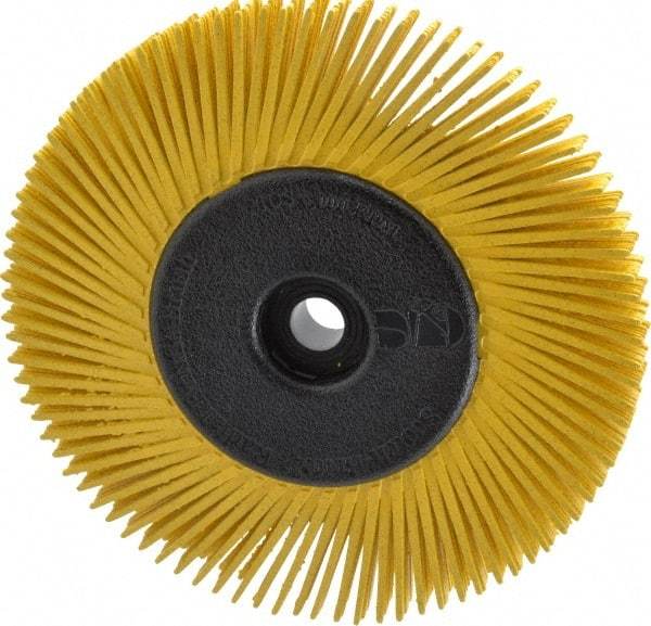 3M - 6" Diam, 1/2" Max Face Width, Plain Hole Radial Bristle Brush - 80 Grit, Medium Grade, 6,000 Max RPM, Yellow - Makers Industrial Supply