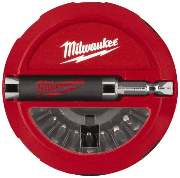 Milwaukee Tool - 20 Piece, 1/4" Drive Screwdriver Insert Bit Set - #1, 2 & 3 Phillips, T15 to T25 Torx, #1, #2 & #3 Square Recess, SL6-8 to SL8-10 Slotted - Makers Industrial Supply