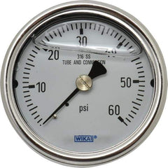 Wika - 2-1/2" Dial, 1/4 Thread, 0-60 Scale Range, Pressure Gauge - Center Back Connection Mount, Accurate to 2-1-2% of Scale - Makers Industrial Supply