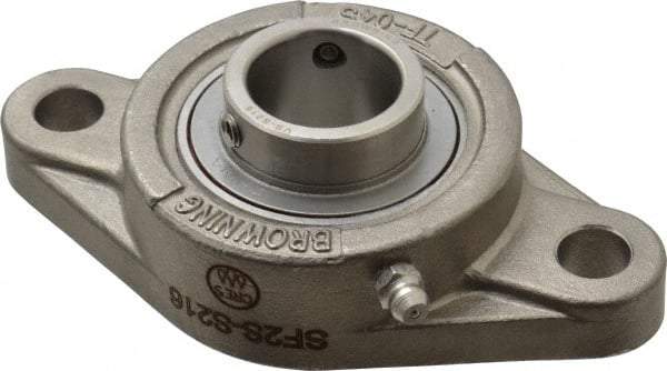 Browning - 1" ID, 4-7/8" OAL x 2-11/16" OAH 2-Bolt Flange - 1,651 Lb Static Cap, 2,801 Lb Dyn Cap, 3-57/64" Btw Mnt Hole Ctrs, Stainless Steel - Makers Industrial Supply