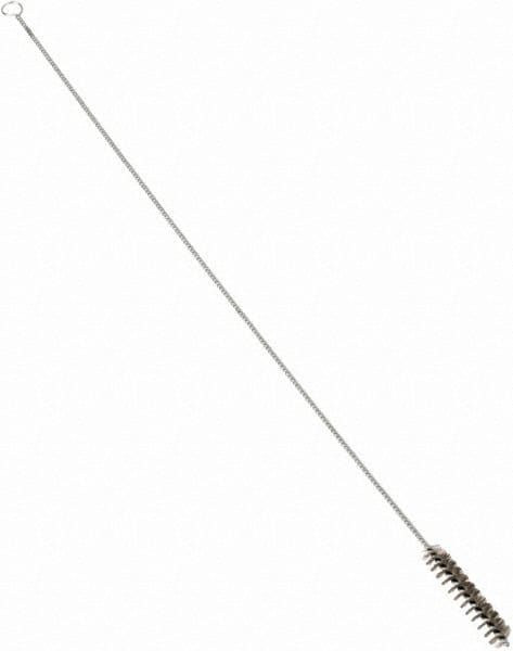 Schaefer Brush - 3" Long x 5/8" Diam Stainless Steel Long Handle Wire Tube Brush - Single Spiral, 27" OAL, 0.006" Wire Diam, 3/8" Shank Diam - Makers Industrial Supply