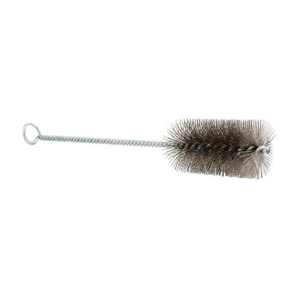 Schaefer Brush - 3" Long x 1-1/2" Diam Stainless Steel Long Handle Wire Tube Brush - Single Spiral, 27" OAL, 0.009" Wire Diam, 3/8" Shank Diam - Makers Industrial Supply