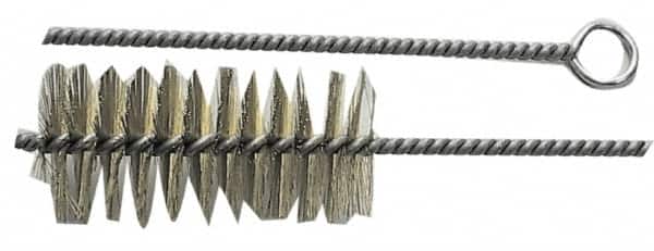 Schaefer Brush - 3" Long x 7/8" Diam Brass Long Handle Wire Tube Brush - Single Spiral, 15" OAL, 0.006" Wire Diam, 3/8" Shank Diam - Makers Industrial Supply