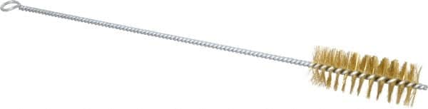 Schaefer Brush - 3" Long x 1-1/4" Diam Brass Long Handle Wire Tube Brush - Single Spiral, 15" OAL, 0.008" Wire Diam, 3/8" Shank Diam - Makers Industrial Supply