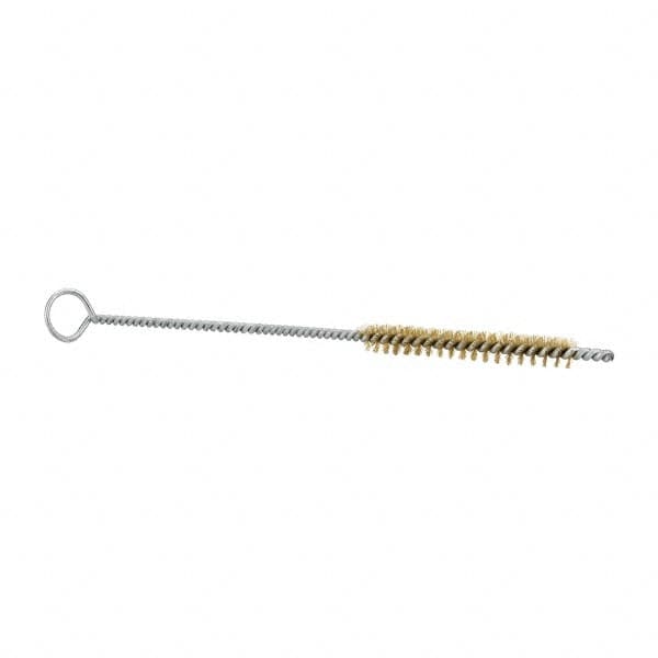 Schaefer Brush - 3" Long x 3/8" Diam Brass Long Handle Wire Tube Brush - Single Spiral, 27" OAL, 0.005" Wire Diam, 0.145" Shank Diam - Makers Industrial Supply
