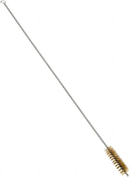 Schaefer Brush - 3" Long x 7/8" Diam Brass Long Handle Wire Tube Brush - Single Spiral, 27" OAL, 0.006" Wire Diam, 3/8" Shank Diam - Makers Industrial Supply