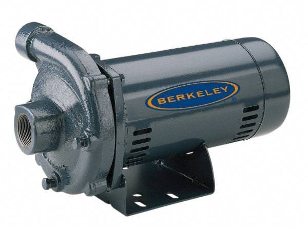 Berkeley - ODP Motor, 115/230 Volt, 1 Phase, 3/4 HP, Cast Iron Straight Pump - 1-1/4 Inch Inlet, 1 Inch Outlet, 100 Max Head psi, Brass Impeller - Makers Industrial Supply