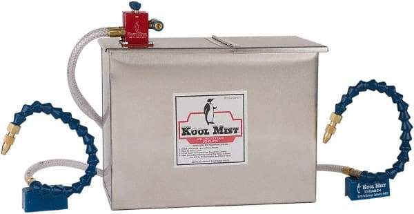 Kool Mist - 3 Outlet, 3 Gal Tank Capacity, Stainless Steel Tank Mist Coolant System - 4' Coolant Line Length, 12" Hose Length, 5/16" Nozzle Diam - Makers Industrial Supply