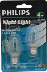 Philips - 4 Watt Incandescent Residential/Office Candelabra Screw Lamp - 2,700°K Color Temp, 16 Lumens, 120 Volts, Dimmable, C7, 3,000 hr Avg Life - Makers Industrial Supply