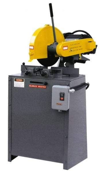 Kalamazoo - 14" Blade Diam, 1" Arbor Hole, Miter Chop & Cutoff Saw - 3 Phase, 4,400 RPM, 5 hp, 220/440 Volts, 2-1/2" in Solids at 90°, 2-1/2" in Solids at 45°, 3" in Pipe at 45° - Makers Industrial Supply