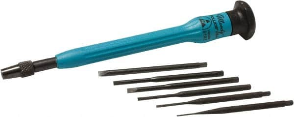 Moody Tools - 7 Piece Slotted Screwdriver Set - Round Shank, Single Handle, Blade Sizes: Width 0.025, 0.04, 0.055, 0.07, 0.08 & 0.1 - Makers Industrial Supply