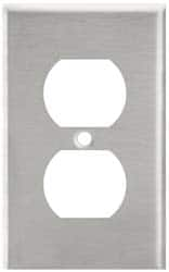 Leviton - 1 Gang, 4-1/2 Inch Long x 2-3/4 Inch Wide, Standard Outlet Wall Plate - Duplex Outlet, Metallic, Stainless Steel - Makers Industrial Supply