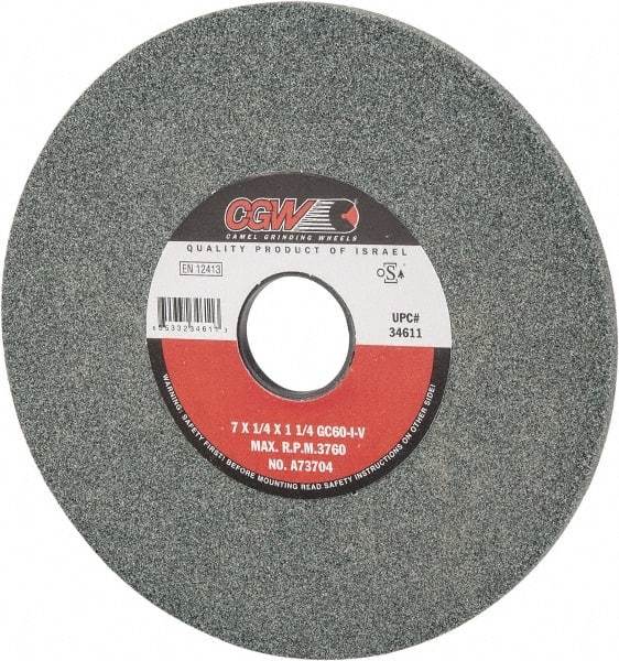 Camel Grinding Wheels - 7" Diam x 1-1/4" Hole x 1/4" Thick, I Hardness, 60 Grit Surface Grinding Wheel - Silicon Carbide, Type 1, Medium Grade, 3,760 Max RPM, Vitrified Bond, No Recess - Makers Industrial Supply