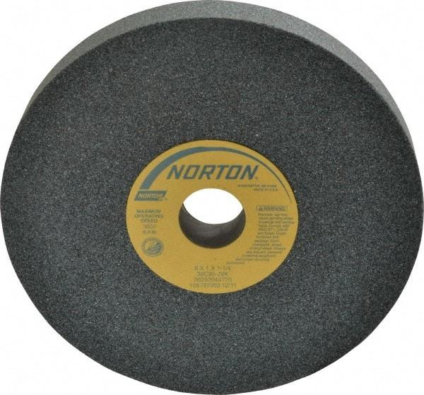 Norton - 8" Diam x 1-1/4" Hole x 1" Thick, J Hardness, 60 Grit Surface Grinding Wheel - Silicon Carbide, Type 1, Medium Grade, 3,600 Max RPM, Vitrified Bond, No Recess - Makers Industrial Supply