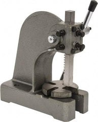 Interstate - 3/4" Ram, 3-1/4" Throat Depth, 1/2 Ton Manual Arbor Press - 4-1/2" Max Work Height x 6-1/2" Max Work Width, Single Leverage, 4" Base Width x 9-1/2" Base Depth - Makers Industrial Supply