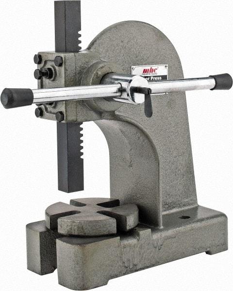 Interstate - 1" Ram, 4" Throat Depth, 1 Ton Manual Arbor Press - 5-1/4" Max Work Height x 8" Max Work Width, Single Leverage, 5" Base Width x 11" Base Depth - Makers Industrial Supply