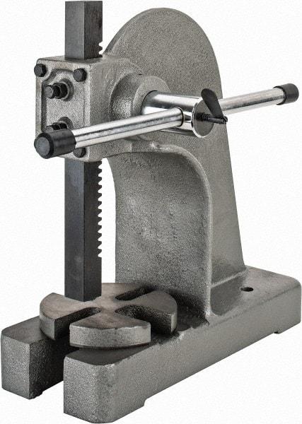 Interstate - 1-5/8" Ram, 6" Throat Depth, 2 Ton Manual Arbor Press - 8-1/2" Max Work Height x 12" Max Work Width, Single Leverage, 6-3/4" Base Width x 17" Base Depth - Makers Industrial Supply