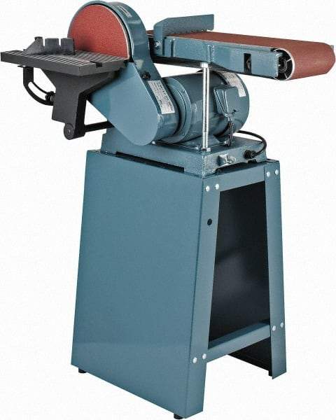 Enco - 48 Inch Long x 6 Inch Wide Belt, 9 Inch Diameter, Combination Sanding Machine - 1,350 Ft./min Belt Speed, 3/4 HP, Single Phase - Makers Industrial Supply