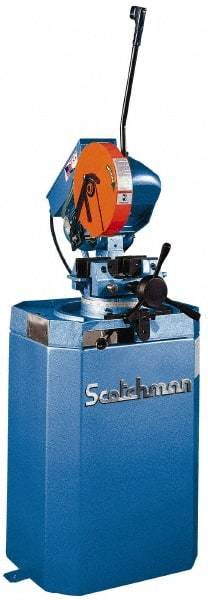 Scotchman - 2 Cutting Speeds, 10-3/4" Blade Diam, Cold Saw - 30 & 60 RPM Blade Speed, Floor Machine, 3 Phase, Compatible with Ferrous Material - Makers Industrial Supply