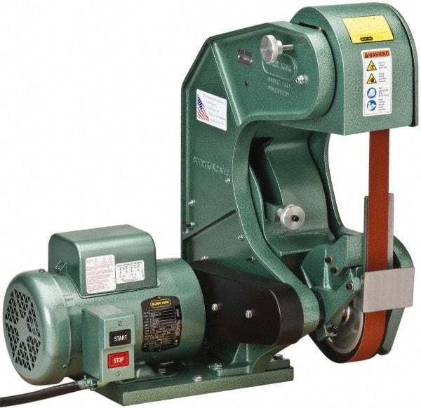 Burr King - 60 Inch Long x 1-1/2 and 2 Inch Wide Belt Grinder - 1.5 hp, 120 Volts, Vertical Belt, 8,000 Ft. per Min Belt Speed - Makers Industrial Supply