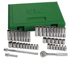 SK - 44 Piece 1/4" Drive Standard Deep Socket Set - 6 Points, 3/16 to 9/16", 4 to 15mm, Inch/Metric Measurement Standard - Makers Industrial Supply