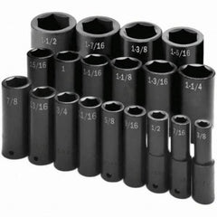 SK - 1/2" Drive Deep Impact Socket Set - 3/8 to 1-1/2", Inch Measurement Standard - Makers Industrial Supply