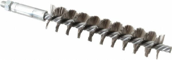 Schaefer Brush - 4" Brush Length, 7/8" Diam, Double Stem, Single Spiral Tube Brush - 6-1/4" Long, Stainless Steel, 1/4-28 Male Connection - Makers Industrial Supply